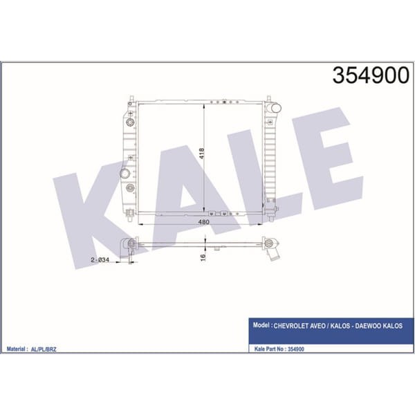 KALE OTO Radyatör 354900 Su Radyatörü Aveo T250 T255 05-08 1.4 16V 1.5I At Kalos T200 02-04 1.4 16V 
