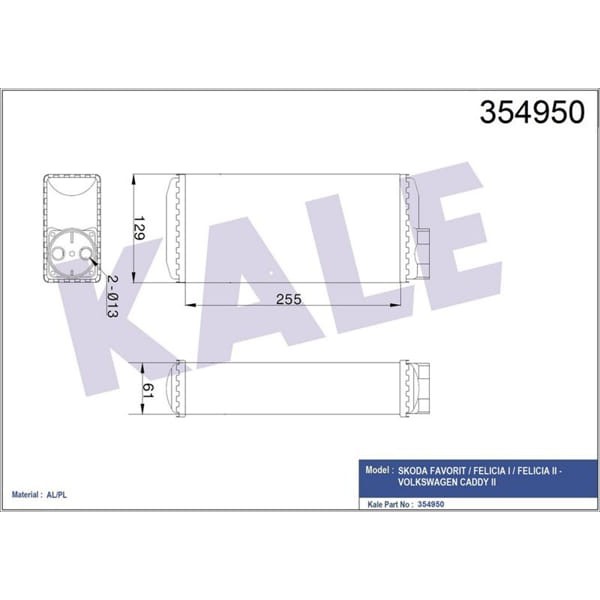 KALE RADYATÖR 354950 Kalorifer Radyatörü Skoda: Favorıt / Felıcıa I II / VW: Caddy II