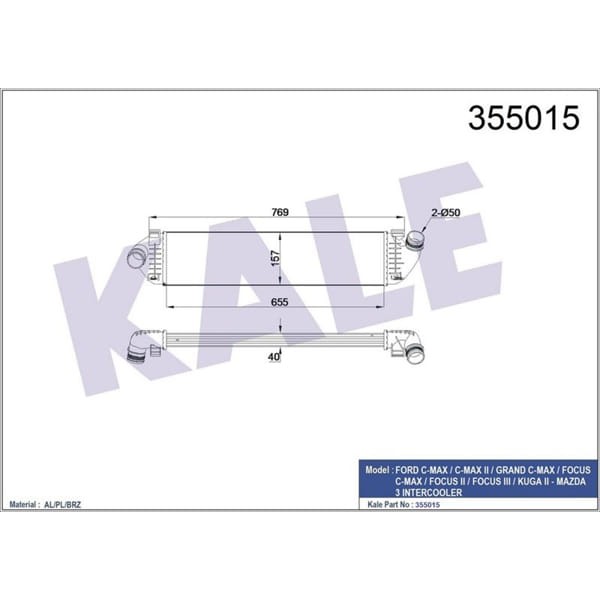 KALE OTO Radyatör 355015 İntercooler Al/Pl/Brz C-Max-Focusıı-III-Kuga II-Mazda 3 658×147×40
