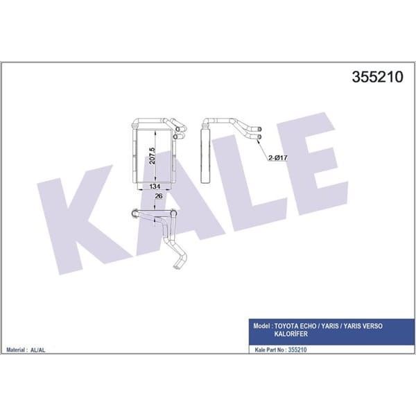 KALE OTO Radyatör 355210 Kalorifer Brazıng Toyota Echo-Yarıs-Yarıs Verso Kalorifer 