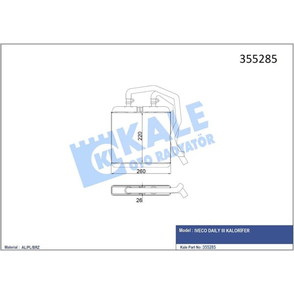 KALE OTO Radyatör 355285 Kalorifer Brazıng Iveco Daily III Kalorifer 