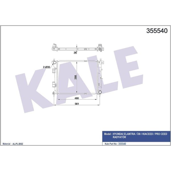 KALE OTO Radyatör 355540 Radyatör Brazıng Hyundai Elantra-İ30-Kıa Ceed-Pro Ceed Radyatör 