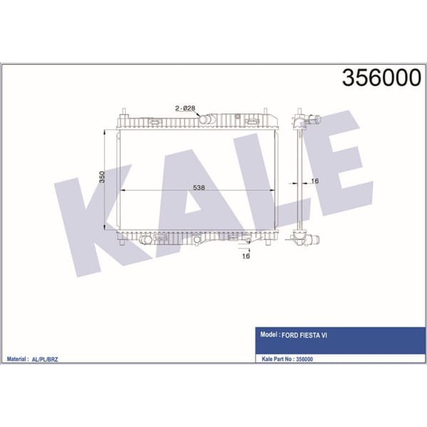 KALE OTO Radyatör 356000 Su Radyatörü Fiesta VI 08- 1.4 Efı At 350X538X16