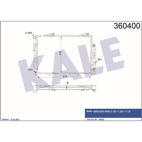 KALE OTO Radyatör 360400 Su Radyatörü Mercedes W202 C280 C280T C36 94-00 Brazıng 617X418X42