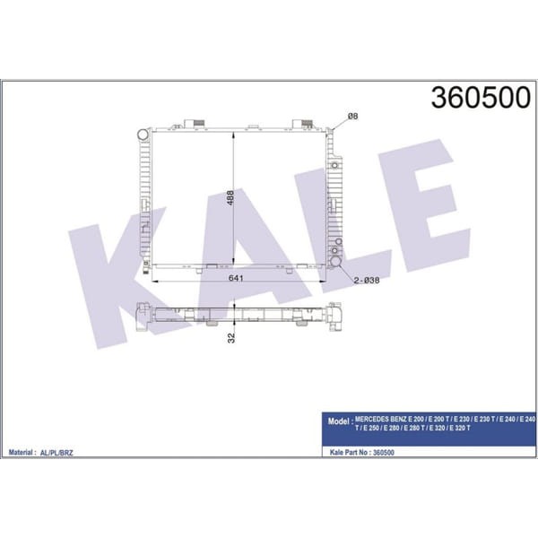 KALE OTO Radyatör 360500 Su Radyatörü Meredes E200E 200 Te 230E 230 Te 240E 240 Te 250E 280E 280 Te 