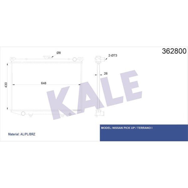 KALE OTO Radyatör 362800 Radyatör Nissan Pıck Up D21 -Terrano I Al Pl Brz 430X648X26