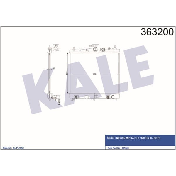 KALE OTO Radyatör 363200 Radyatör Note Micra III Micra C - C Al Pl Brz 500X381X16