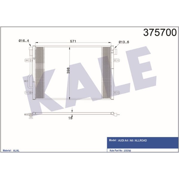KALE OTO Radyatör 375700 Klima Radyatörü A4 B6 B7 00- A6 01- 605X401X16