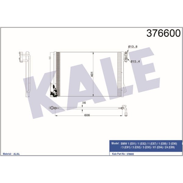 KALE OTO Radyatör 376600 Klima Radyatörü Bmw 1 624X341X16