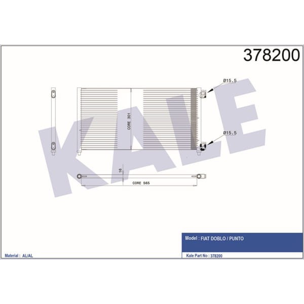 KALE OTO Radyatör 378200 Klima Radyatörü Doblo 01- 1.3 Jtd 1.9 Jtd 605X305X16