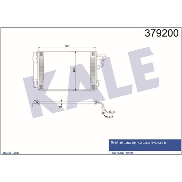 KALE OTO Radyatör 379200 Klima Radyatörü İ30 1.4İ 07- Al Al 587X391X16 