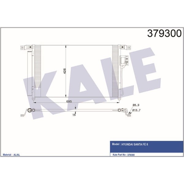 KALE OTO Radyatör 379300 Klima Radyatörü Santafe 2.7 2.2 CRDI 06- Al Al 693X479X16 