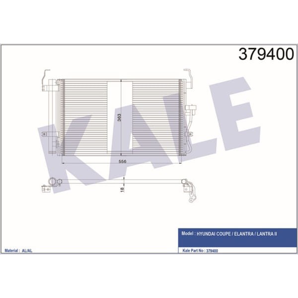 KALE OTO Radyatör 379400 Klima Radyatörü Hyundai Coupeelantra Lantra II 1.6 Al Al 590X363X18 