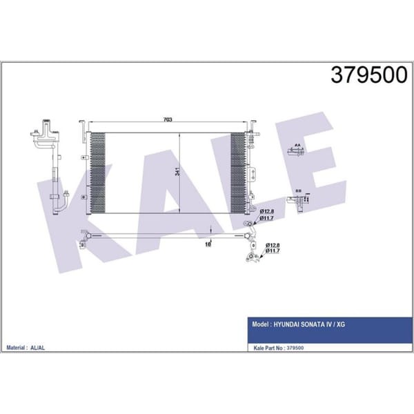KALE OTO Radyatör 379500 Klima Radyatörü Sonata IV Xg Al Al 703X350X18