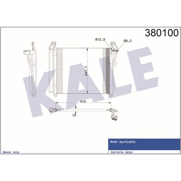KALE OTO Radyatör 380100 Klima Radyatörü Picanto Al Al 390X335X17 