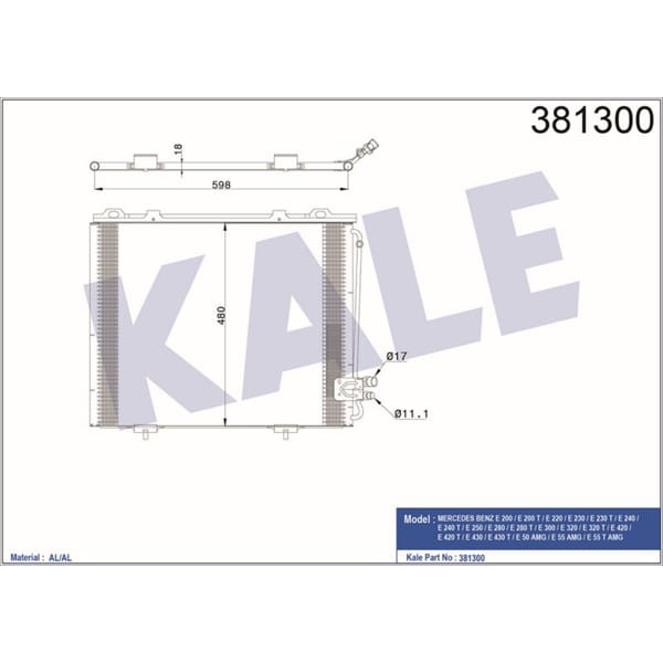 KALE OTO Radyatör 381300 Klima Radyatörü Mercedes W210 E200 95- 570X478X20 