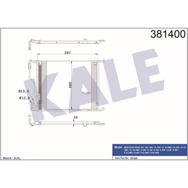 KALE OTO Radyatör 381400 Klima Radyatörü 350 500Cl 600Cl 63 Amgcl 65 Amgs 280S 320S 430S 500S 63 Amg 