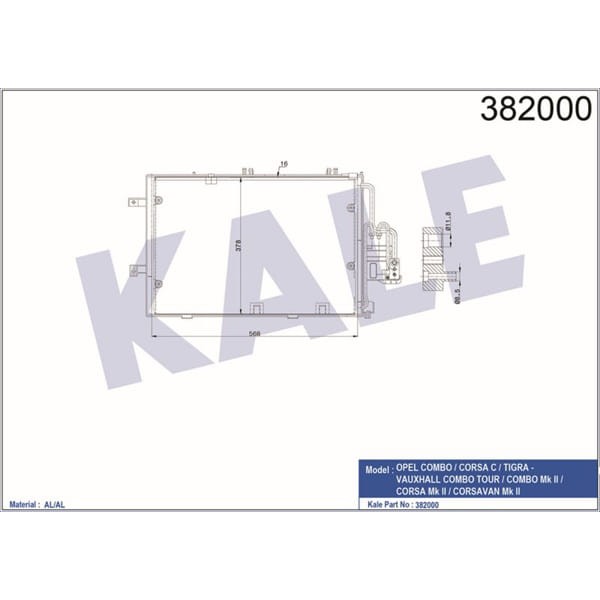 KALE OTO Radyatör 382000 Klima Radyatörü Corsa C 00- 1.0 12V 1.2 16V 1.4 16V Combo 00- 588X381X16 