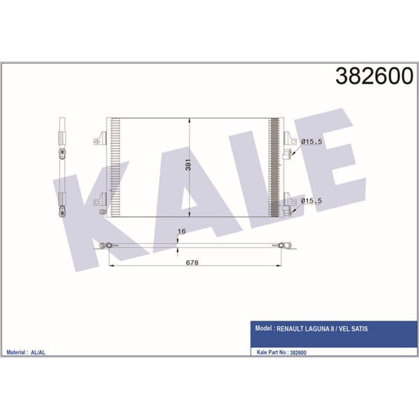 KALE OTO Radyatör 382600 Klima Radyatörü Laguna II 00- 678X391X16