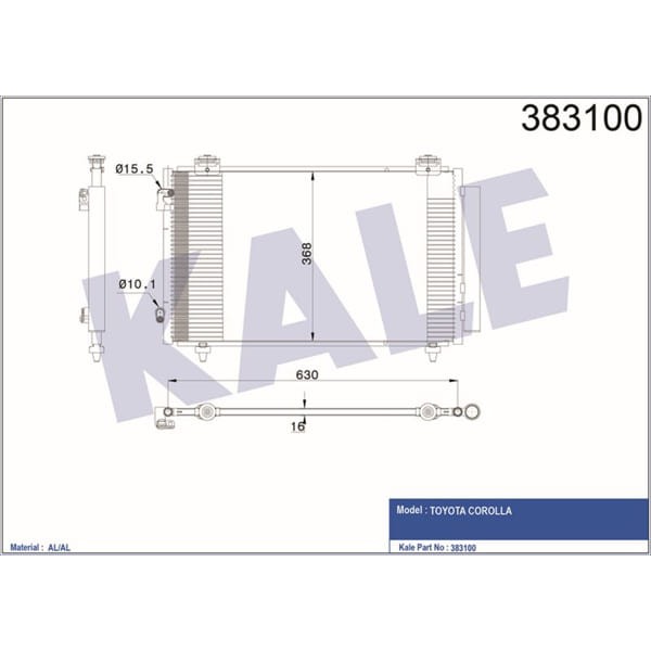 KALE OTO Radyatör 383100 Klima Radyatörü Corolla Al Al 608X347X16