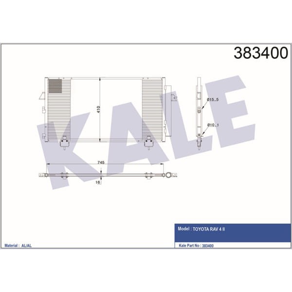 KALE OTO Radyatör 383400 Klima Radyatörü Toyota Rav 4 II Al Al 745X410X16 