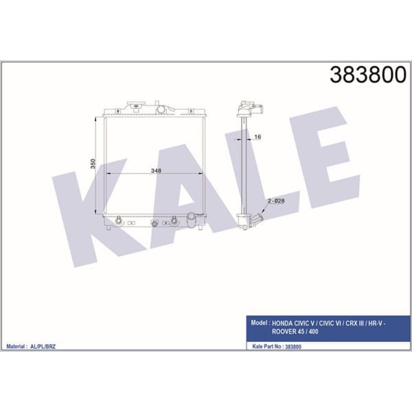 KALE OTO Radyatör 383800 Radyatör Civic IV V Al Pl Brz 350X348X26