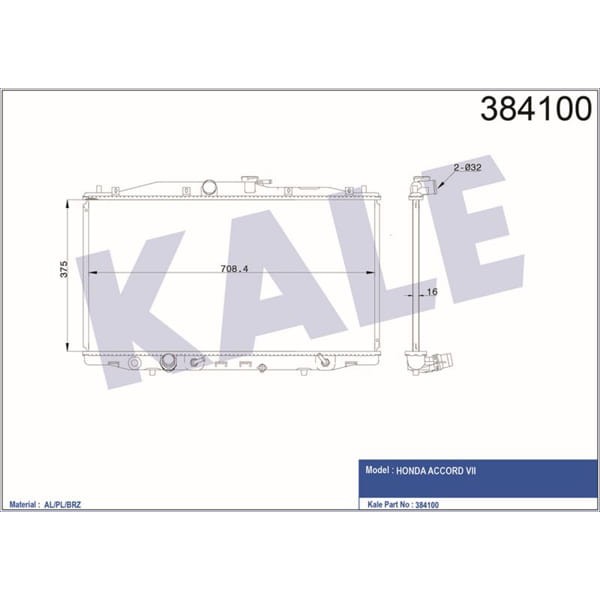 KALE OTO Radyatör 384100 Radyatör Accord Vıı Al Pl Brz 375X708X16 