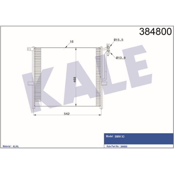 KALE OTO Radyatör 384800 Klima Radyatörü Bmw X3 542X468X16