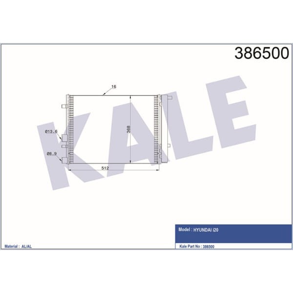 KALE OTO Radyatör 386500 Klima Radyatörü İ20 Al Al 359X328X16 