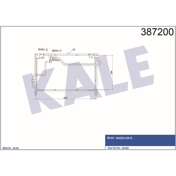 KALE OTO Radyatör 387200 Klima Radyatörü Mazda 626 IV Al-Al 564X308X16 