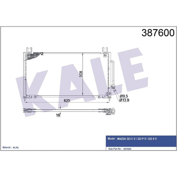 KALE OTO Radyatör 387600 Klima Radyatörü Mazda 323C V 323P V 323S V Al-Al 625X308X16 