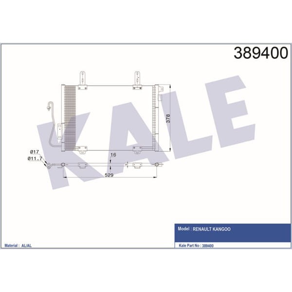 KALE OTO Radyatör 389400 Klima Radyatörü Kangoo 98-03 528X348X16