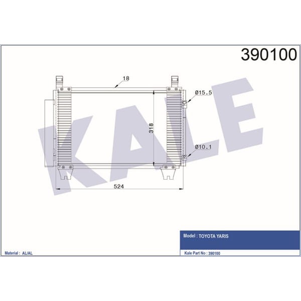 KALE OTO Radyatör 390100 Klima Radyatörü Yaris Al Al 524X318X16
