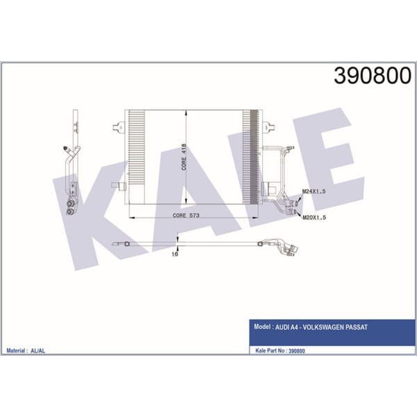 KALE OTO Radyatör 390800 Klima Radyatörü A4 B5 94- 610X415X16
