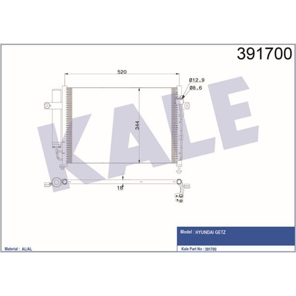 KALE OTO Radyatör 391700 Klima Radyatörü Getz Al Al 540X345X18