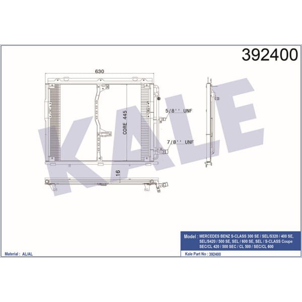 KALE OTO Radyatör 392400 Klima Radyatörü Mercedes W140 91-98 630X455X16 