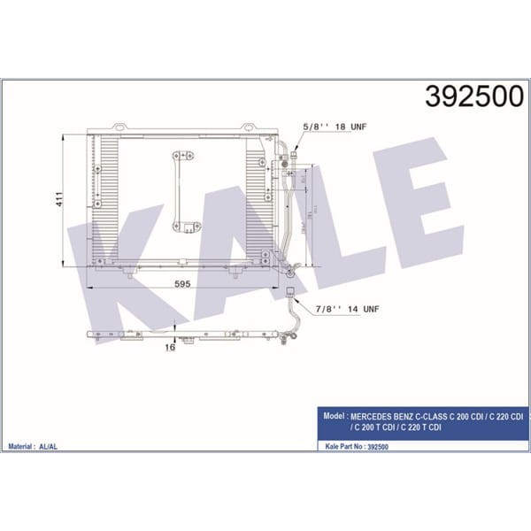 KALE OTO Radyatör 392500 Klima Radyatörü Mercedes W202 97-00 C200 Cdı C220 Cdı 590X440X16