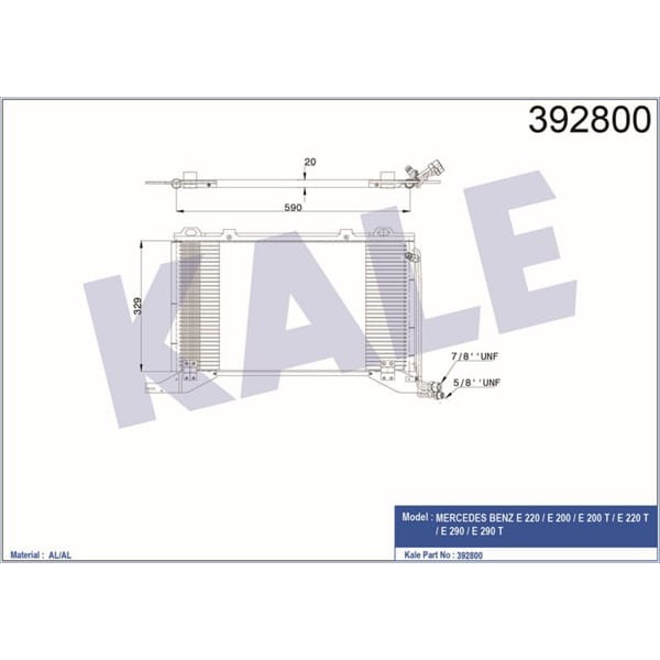 KALE OTO Radyatör 392800 Klima Radyatörü E 220E 200E 200 Te 220 Te 290E 290 T 614X326X20 