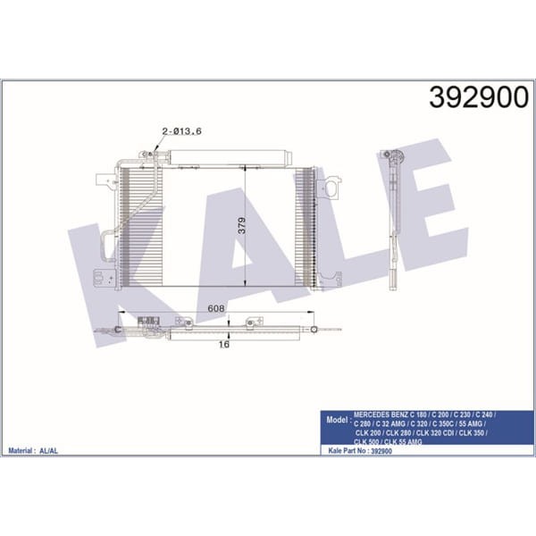 KALE OTO Radyatör 392900 Klima Radyatörü Mercedes W203 S203 C180 C200 00-07 Cl203 C209 A209 630X375X