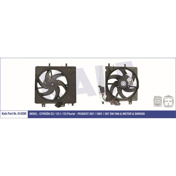 KALE OTO Radyatör 414200 Fan Motoru 207 1007 / C2 C3 Davlumbazlı 250W-335Mm
