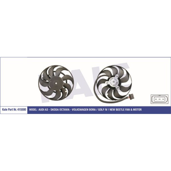 KALE OTO Radyatör 415500 Fan Motoru Golf IV 98- Bora 98- Polo IV 01- Fox 05- Beetle 00- / A3 96- Tt