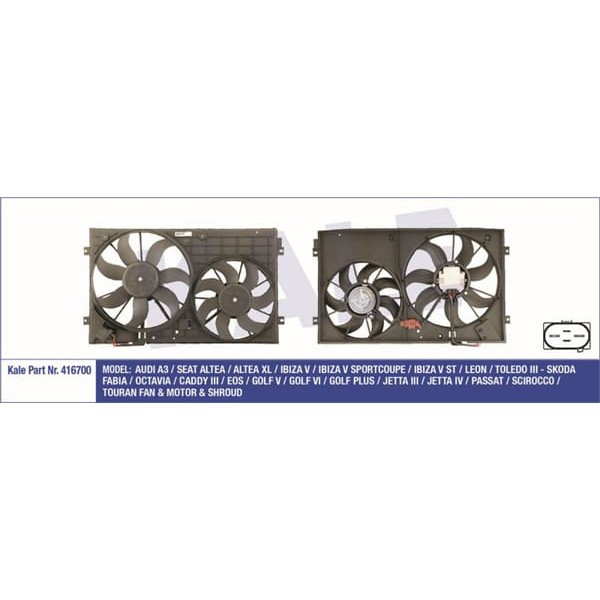 KALE OTO Radyatör 416700 Fan Motoru Golf V 03- 1.4 16V 1.4 Fsı 1.9 TDI 2.0 Fsı Golf VI 08- 1.4 Fsı J 