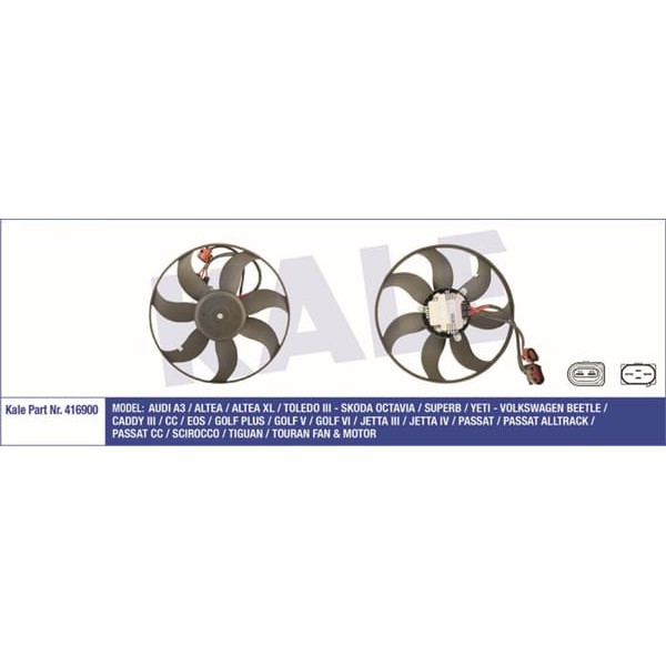 KALE OTO Radyatör 416900 Fan Motoru Golf V 03- 1.4 Tsı 1.9 TDI 2.0 TDI Golf VI 08- Jetta III 05- Cad