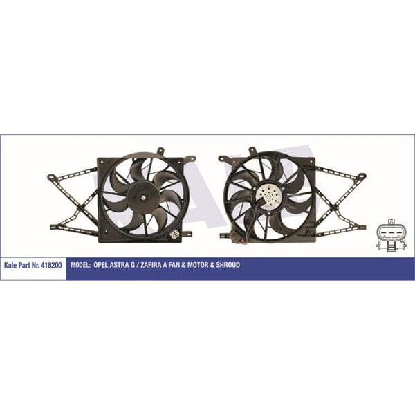 KALE OTO Radyatör 418200 Fan Motoru Radyatör Astra G 98- Zafira A 99- Davlumbazlı 230W-380Mm 