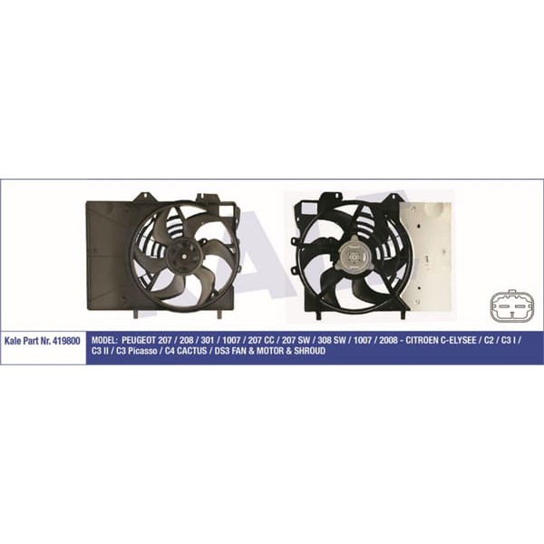 KALE OTO Radyatör 419800 Fan Motoru 207 208 1007 / C2 C3 Ds3 Davlumbazlı 320W-385Mm 