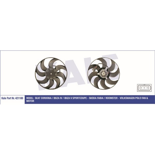 KALE OTO Radyatör 421100 Fan Motoru Polo IV 01- 1.2 12V 1.4 16V 1.4 TDI 1.9 TDI / Cordoba 02- Ibiza 