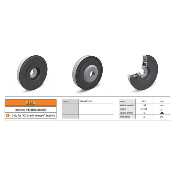 KENTPAR K138 Krank Kasnağı Logan Duster CLIO III Modus Megane II 1.4 1.6 16V 1.5DCI 04- K9K K4J 