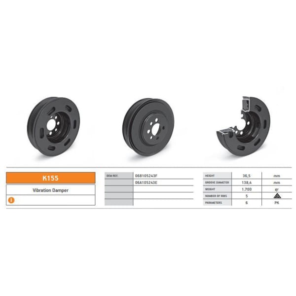 KENTPAR K155 Krank Kasnağı A3 A4 A6 Ibiza IV Leon Toledo Bora Golf IV Jetta Polo 1.8T 2.0 2.0Fsı