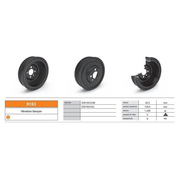 KENTPAR K163 Krank Kasnağı Caddy III Jetta III IV Golf VI A1 A3A4 A5 A6 Q3 Q5 Tt Altea Cordoba Ibiza 
