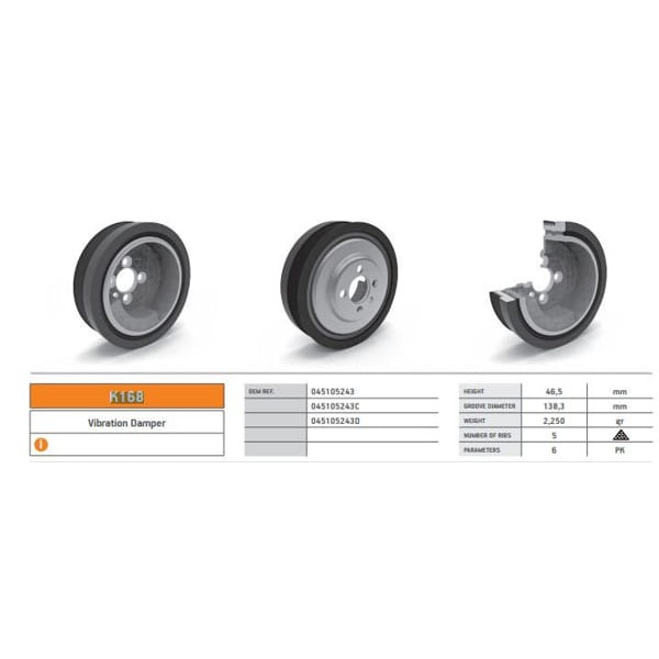KENTPAR K168 Krank Kasnağı Polo-Fabıa-Ibiza-Cordoba-A2 1,4TDI(Ams Motor 3 Silindir Bnm-Bnv-Bms-Amf) 
